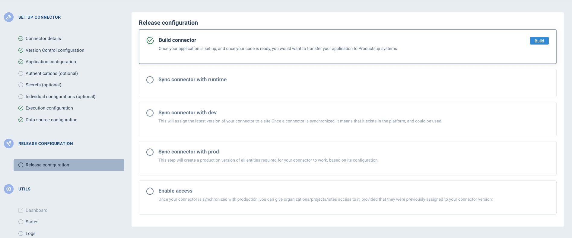 Release configuration page
