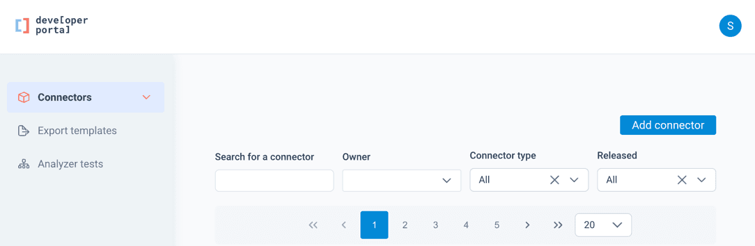 Connectors view in the Dev Portal