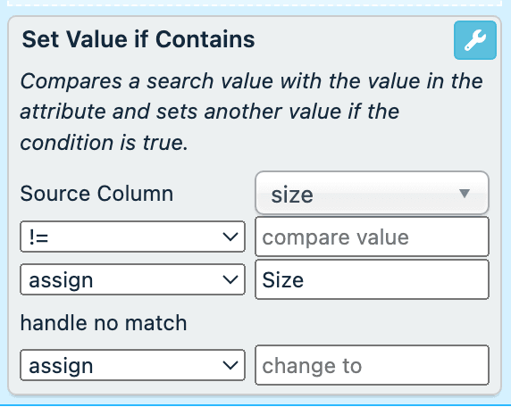 Rule setting variant_option[1].name to the value Size