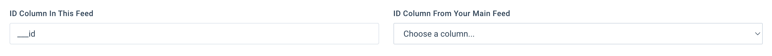 Connection column configuration — select the ID column that matches products between feeds