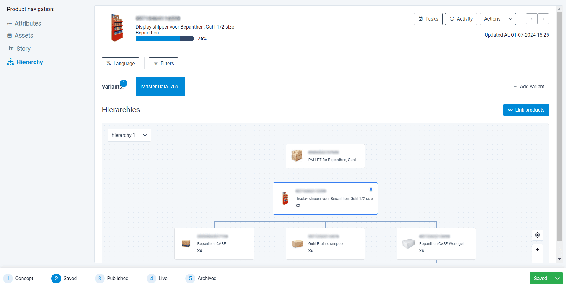 Product hierarchy CSV import
