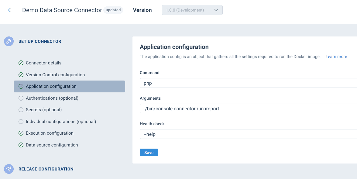 Application configuration form