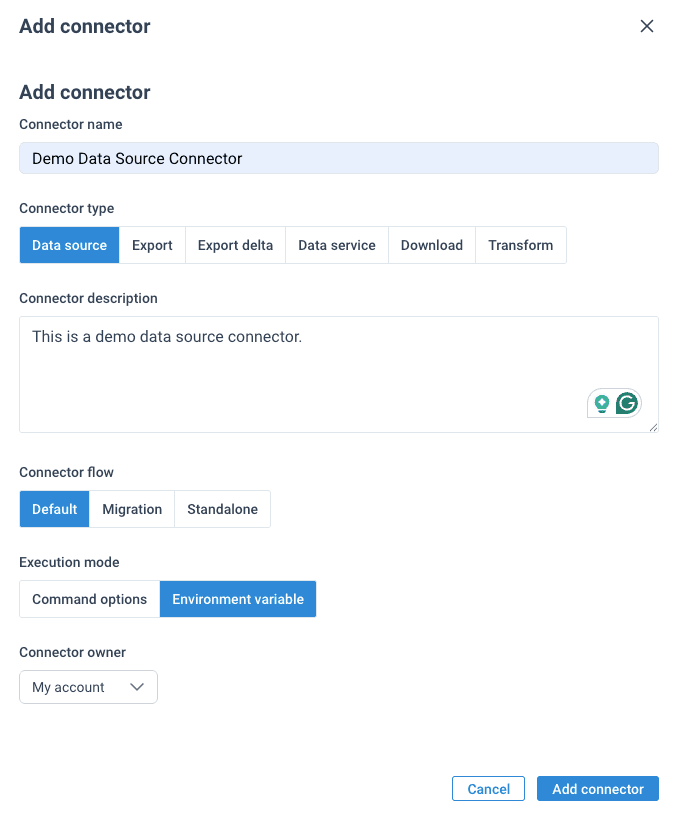 Connector details form