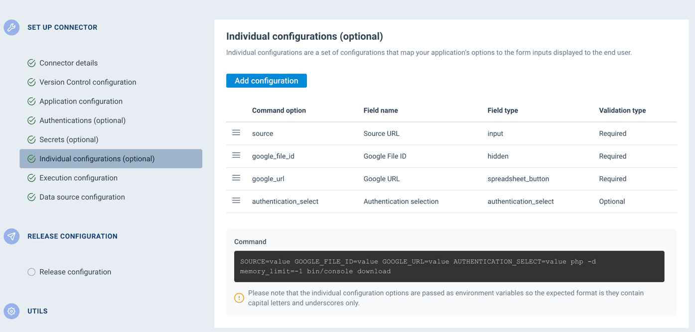 Individual configuration in the Dev Portal