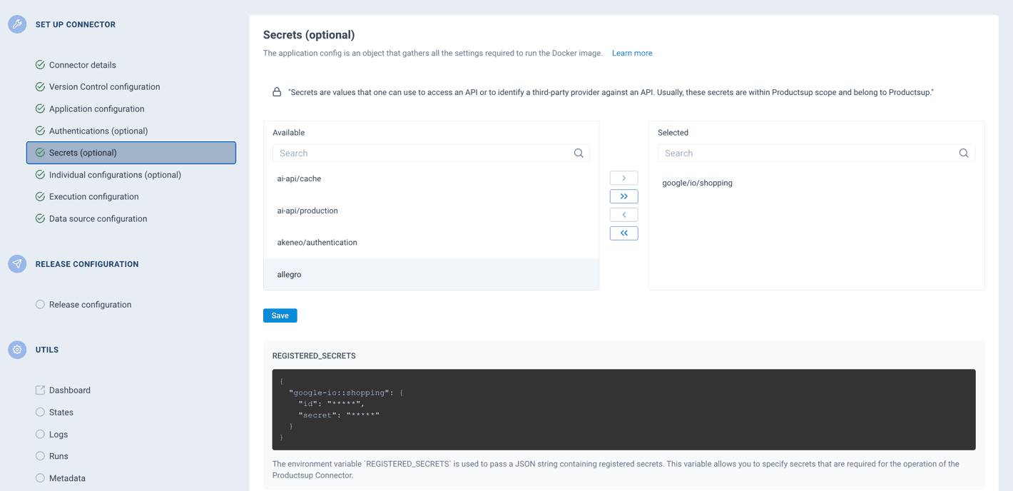 Secrets configuration in the Dev Portal