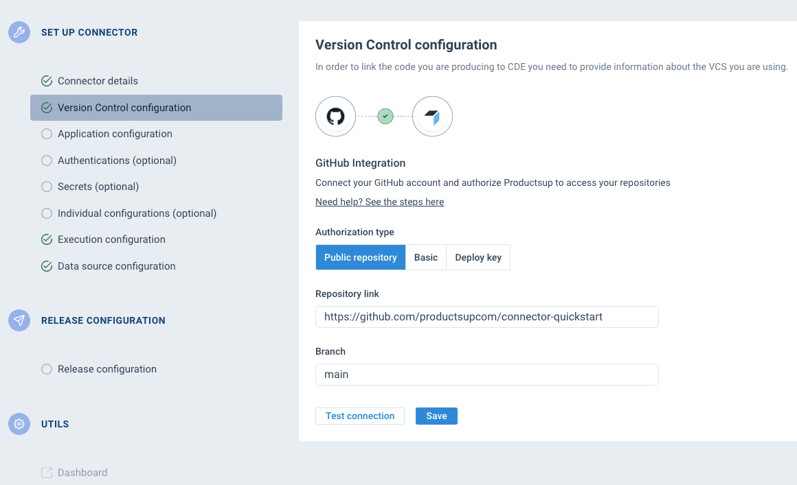 VCS configuration form