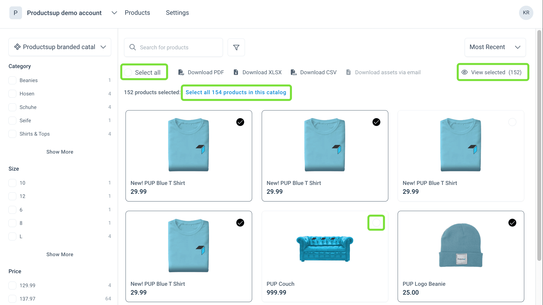 Select products - all options - and View selected in Content Portal