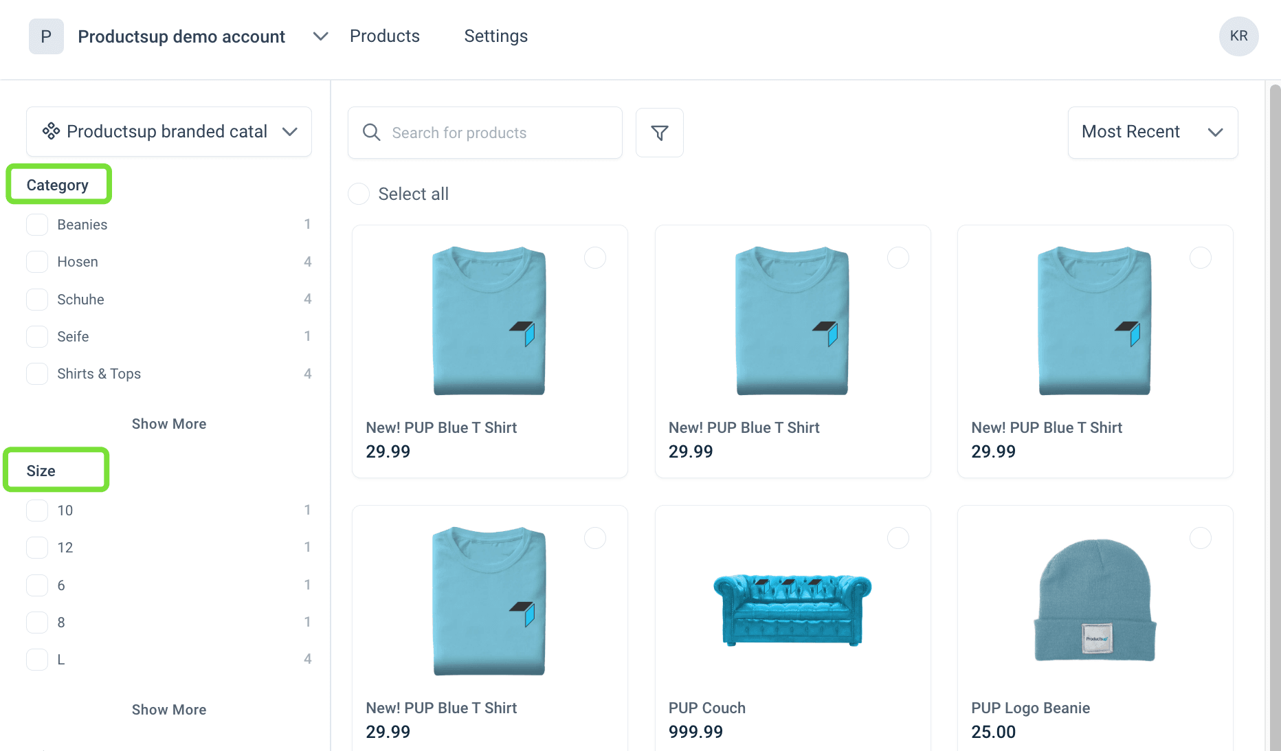 Filter categories in the catalog sidebar