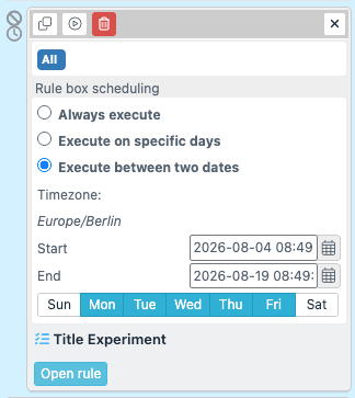 Rulebox Condition scheduling options