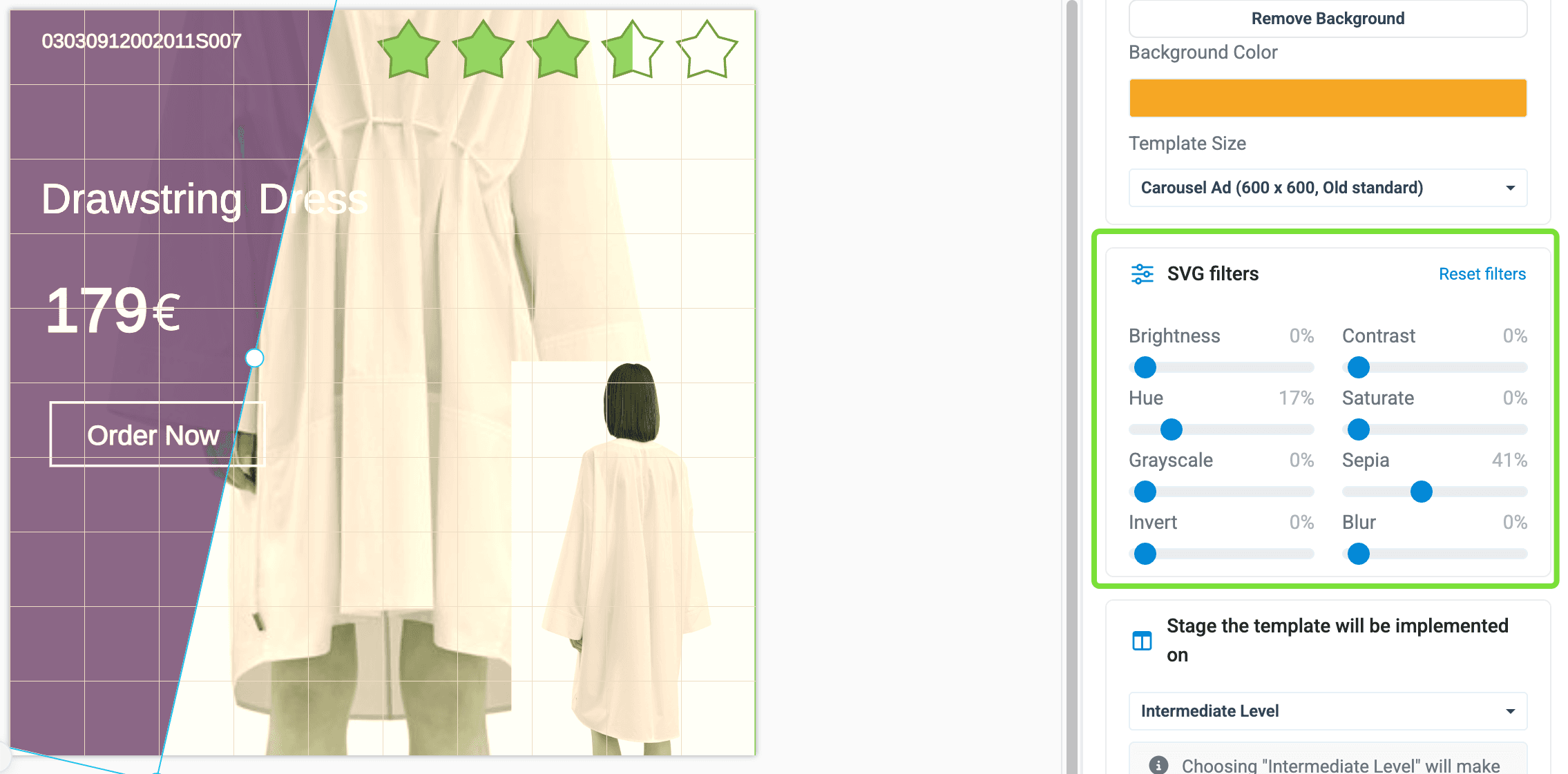 SVG filters applied in the Image Designer