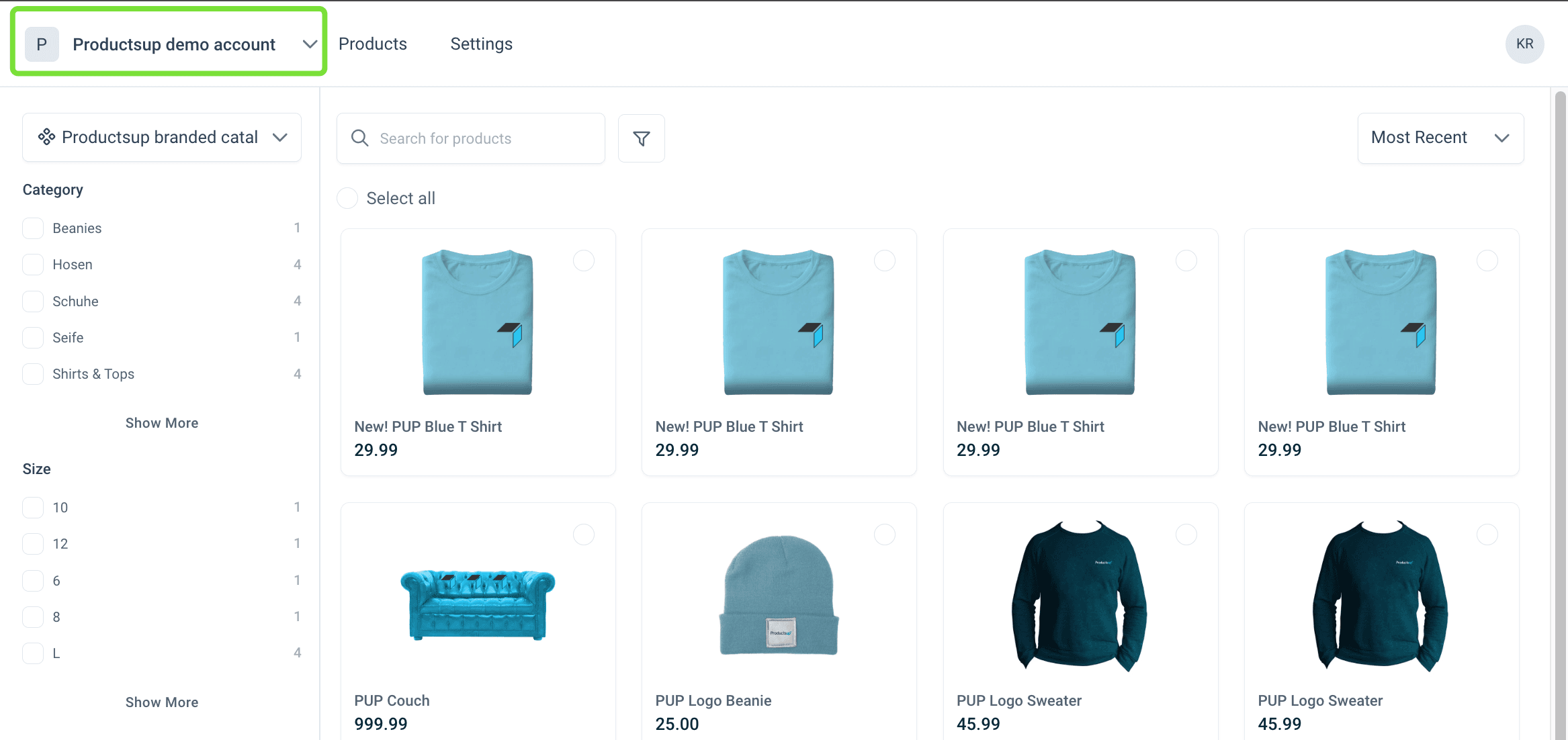 Account dropdown in Content Portal