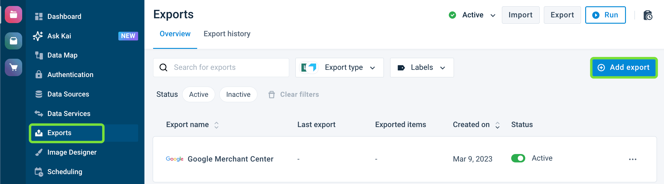 Add Export in the main menu in Productsup Platform