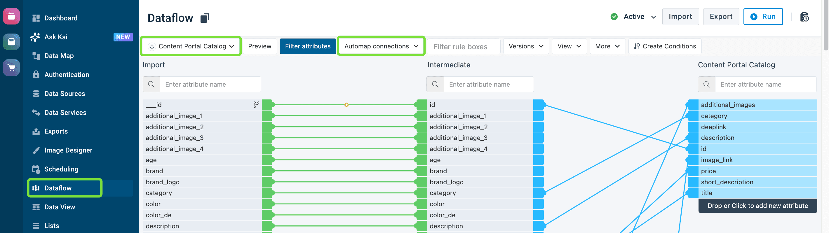 Content Portal Catalog mapping in Dataflow in the Productsup platform