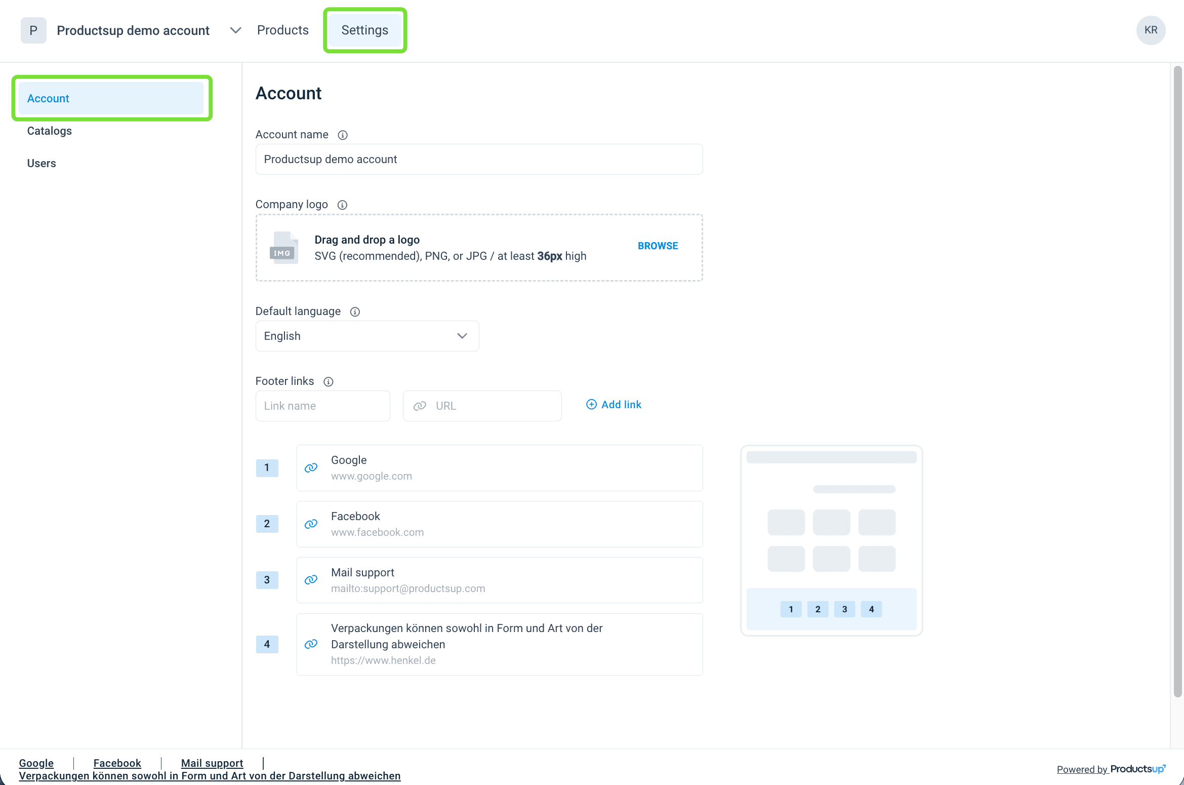 Account Settings in Content Portal