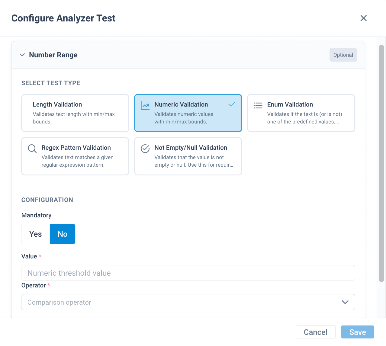 Numeric validation analyzer test