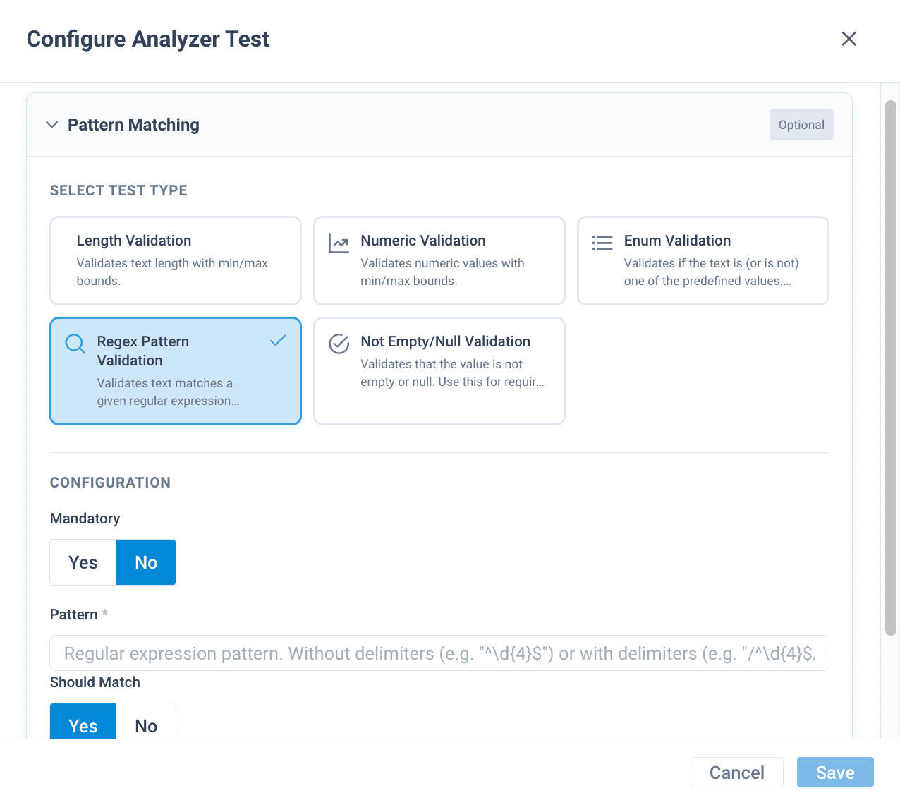 Regex pattern validation analyzer test