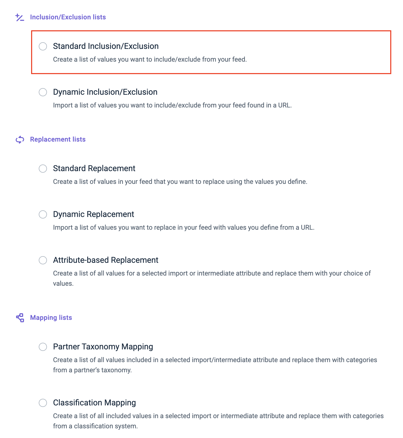 Exclude products with the Standard Inclusion/Exclusion list