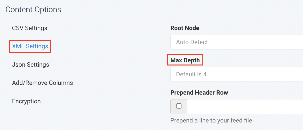 Add a max depth in Max Depth to specify how far into the tree structure the parser should go in search of the root node