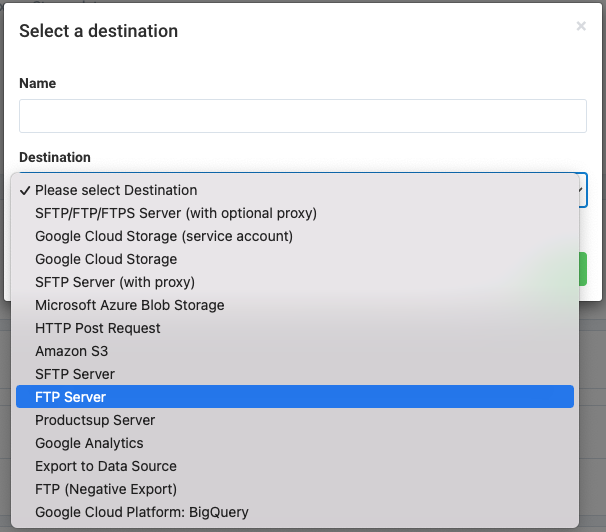 Adding an FTP server destination to the Digitec Galaxus export