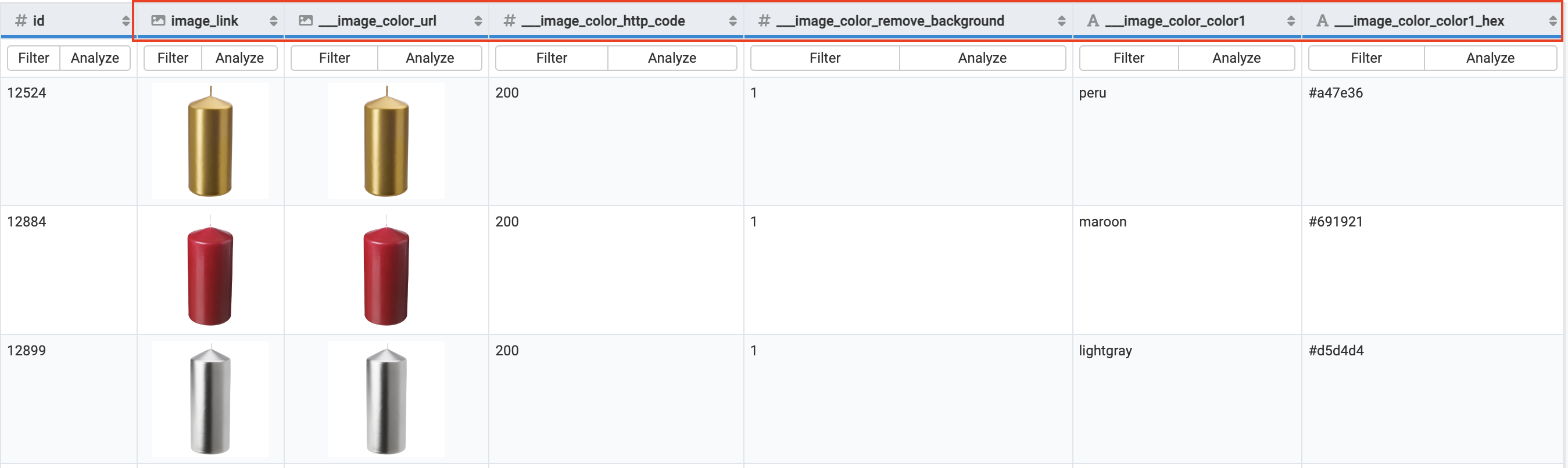 Image color detection data services columns