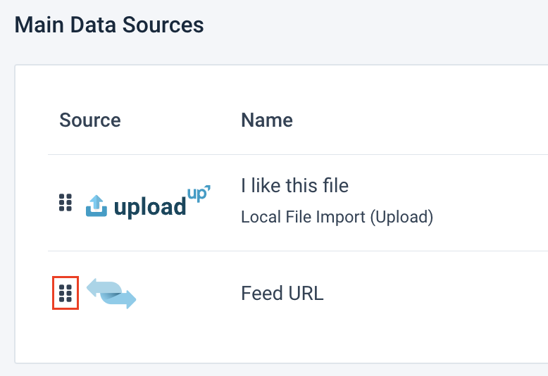 Set the import order of main data source by dragging the grip icon