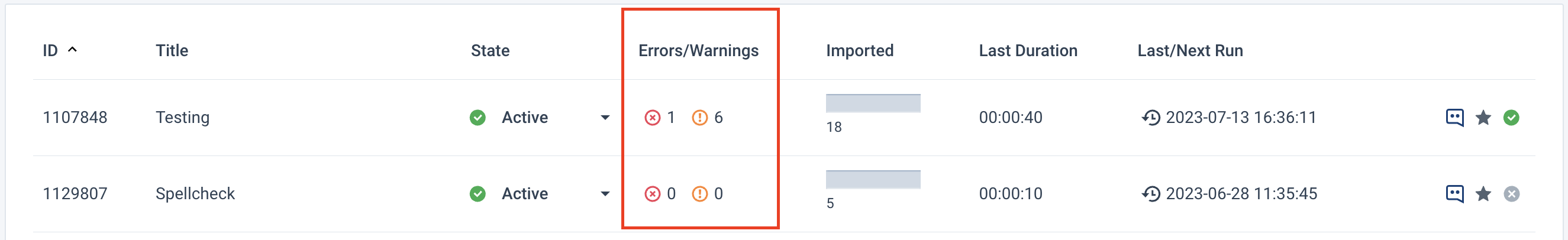 number of error and warnings