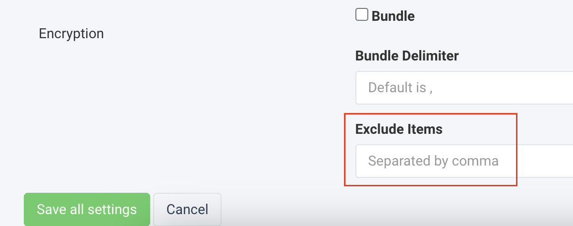 The Exclude Items field in Json Settings