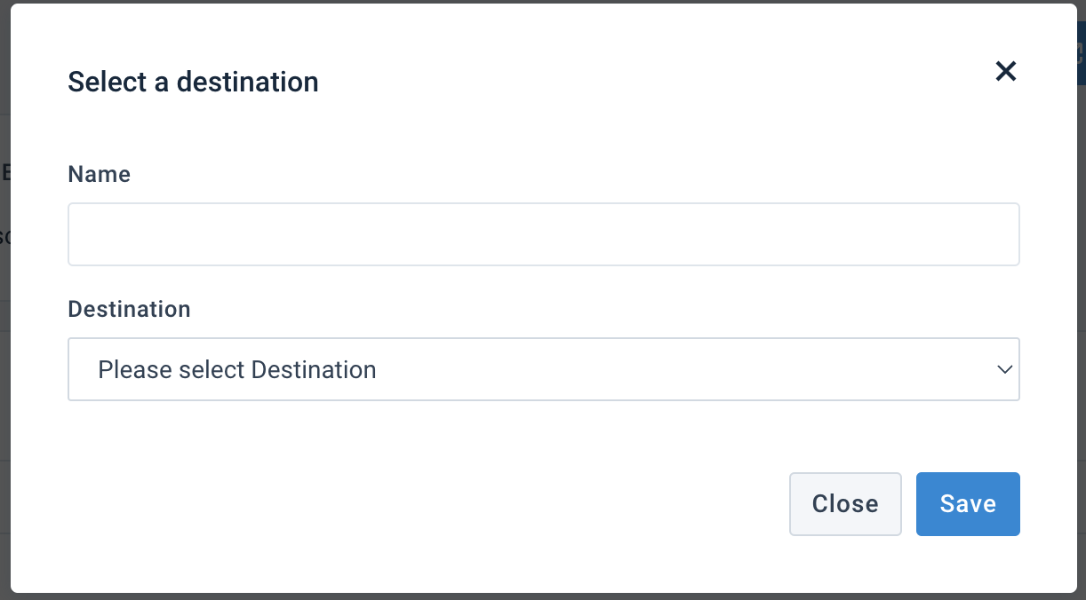 Select a destination pop-up