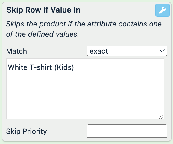 Exact match in Skip Row If Value In