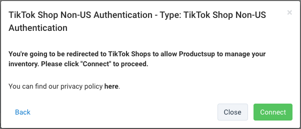 Add the TikTok Shop Non-US Authentication