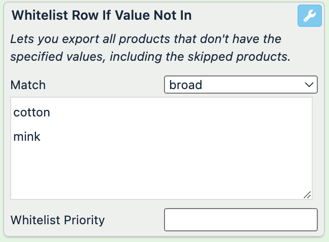 Whitelist Row If Value Not In example