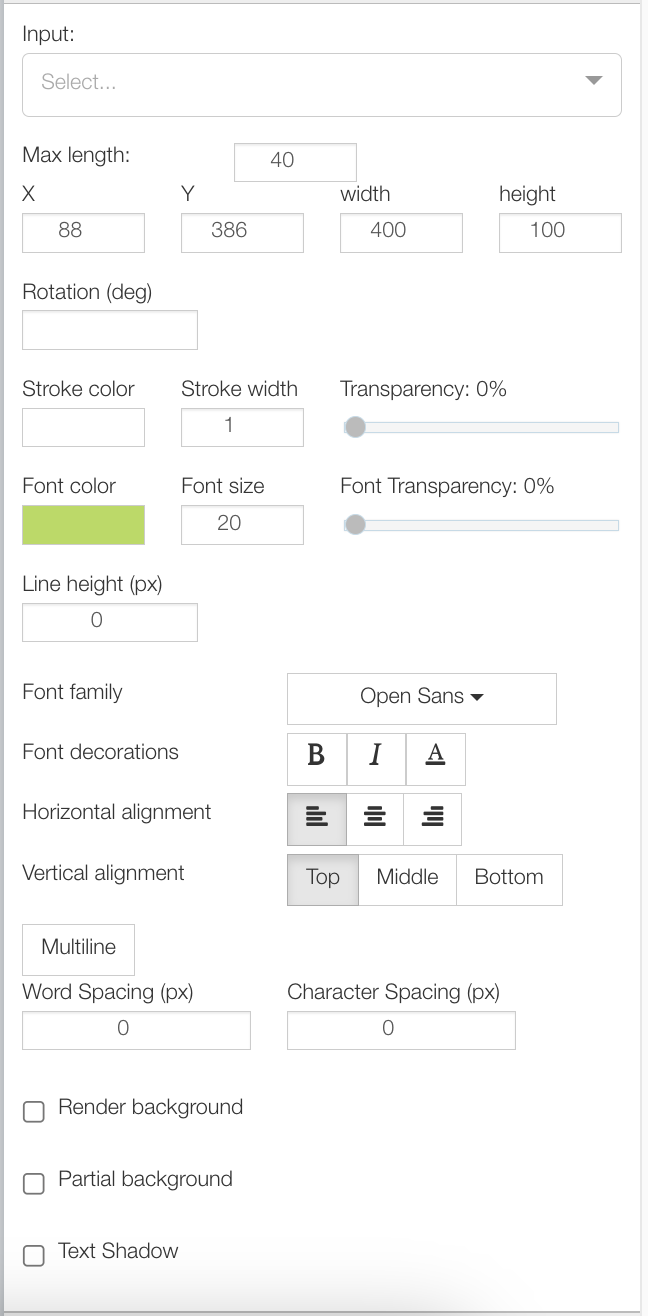 Dynamic Text layer settings