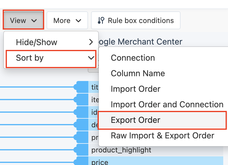 Sort export stage in Dataflow by Export attributes