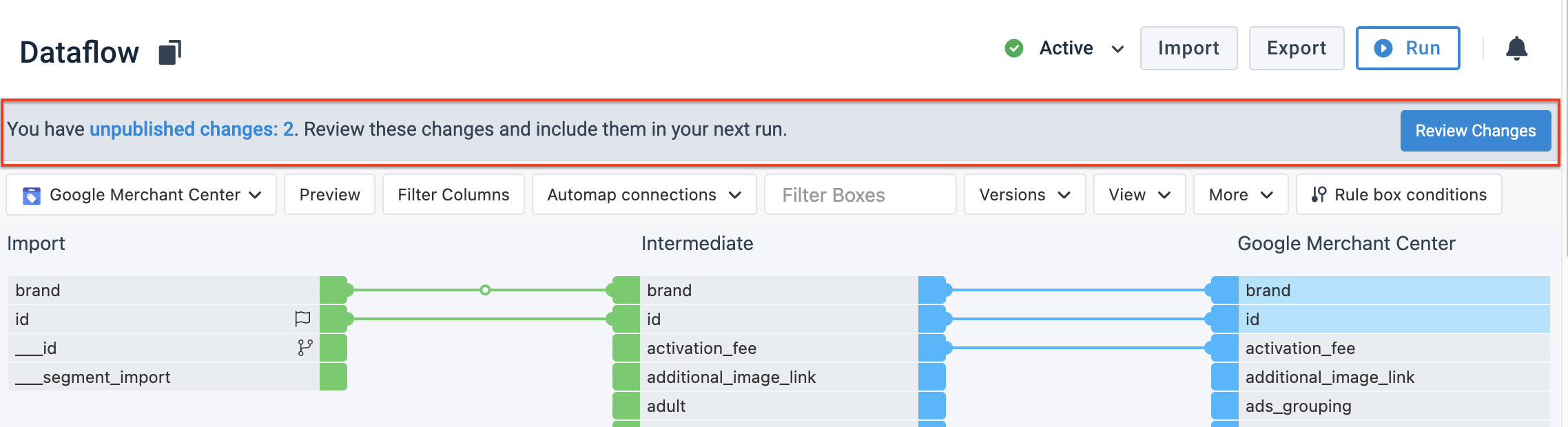 banner with the Dataflow changes