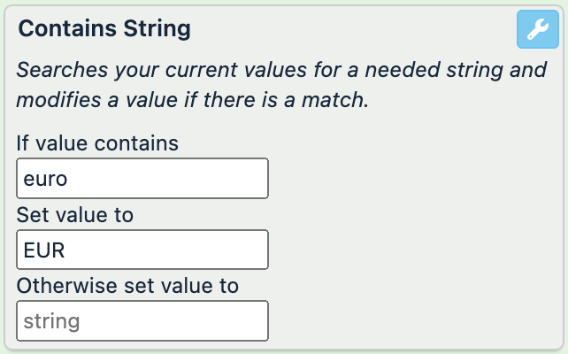 If value contains: "euro"; Set value to: "EUR"