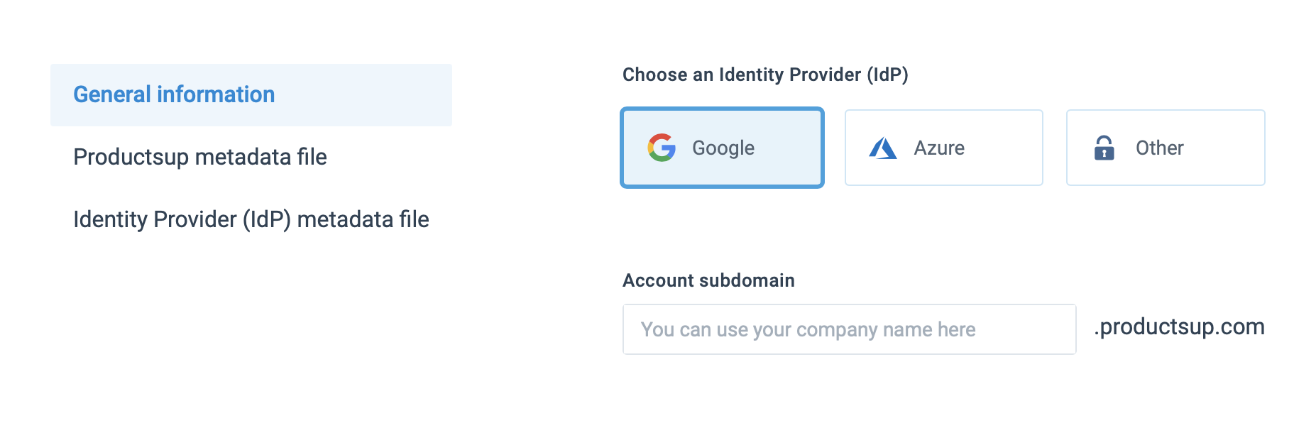 Choose an IdP for SSO in Productsup