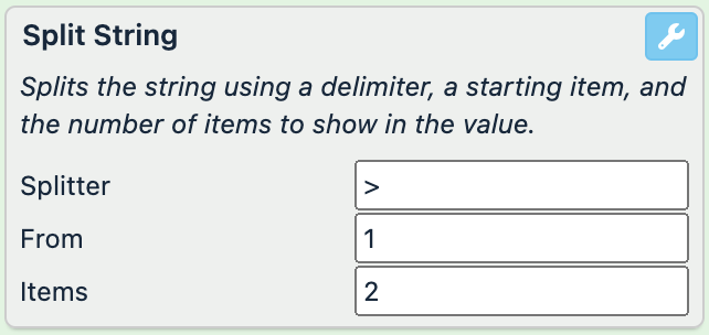 Splitter: >, From: 1, Items: 2