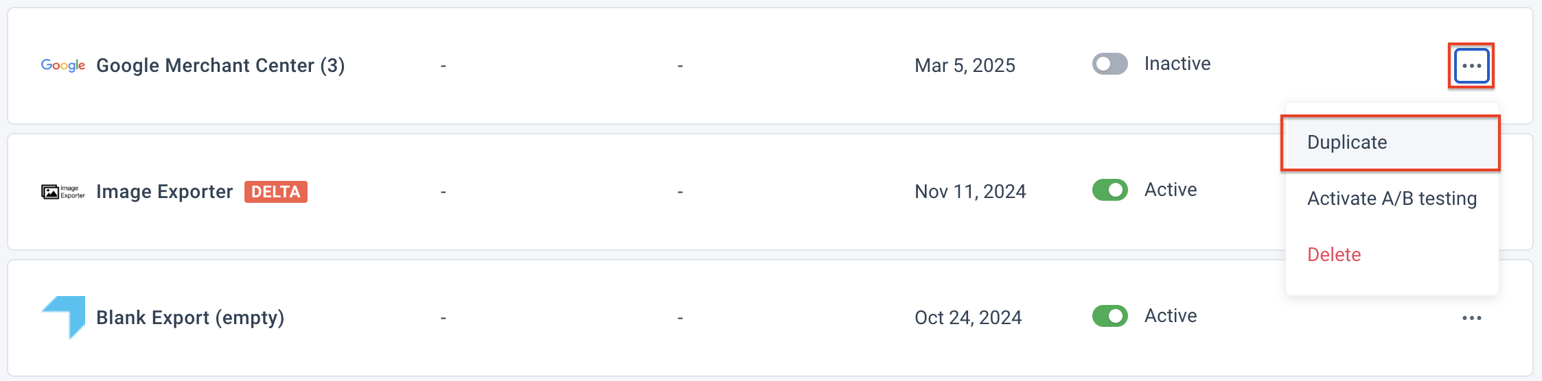 Duplicate export