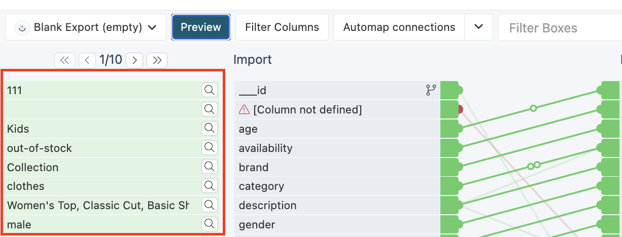 Preview Imported data