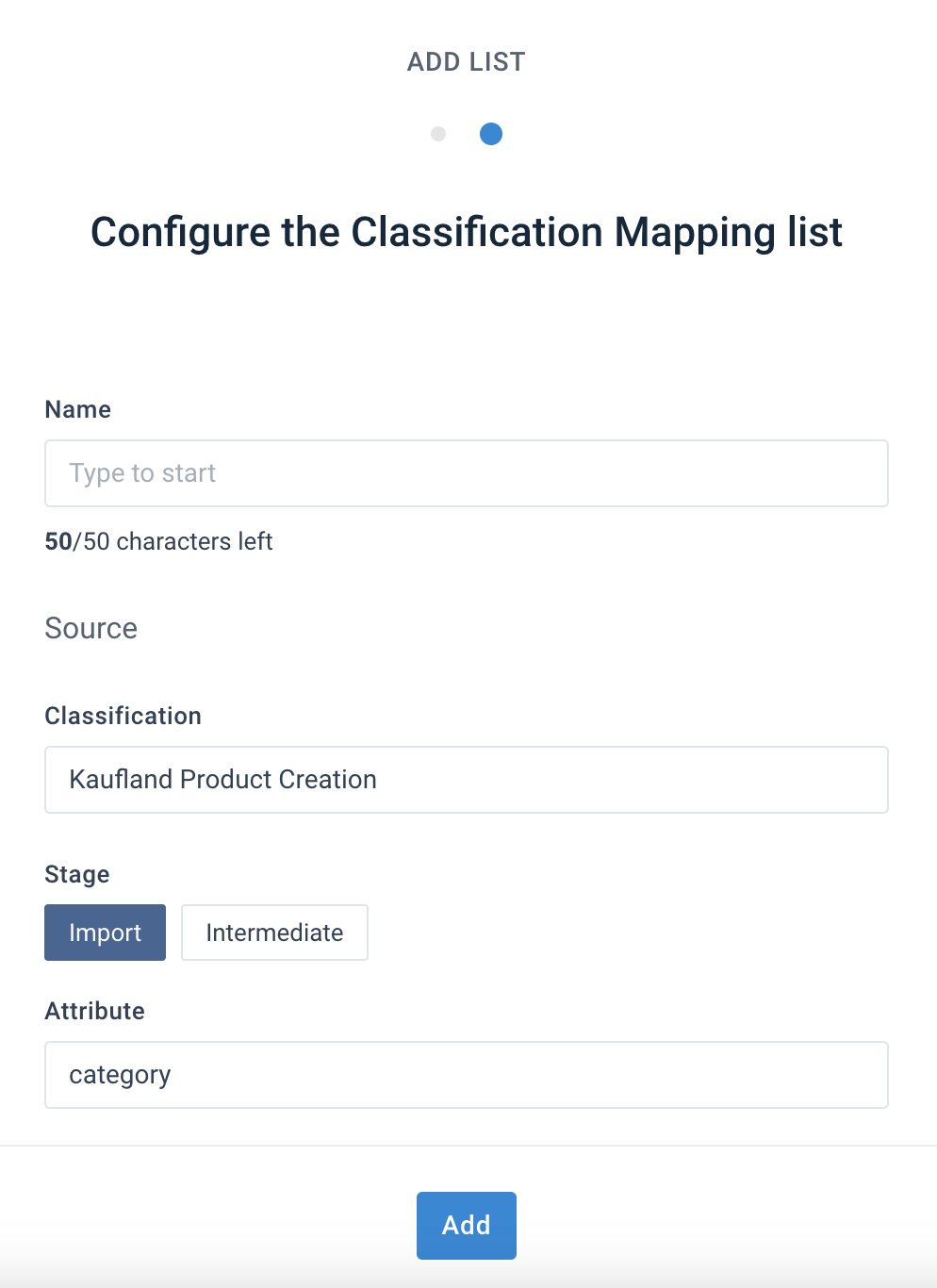 add the Kaufland Product Creation classification mapping list