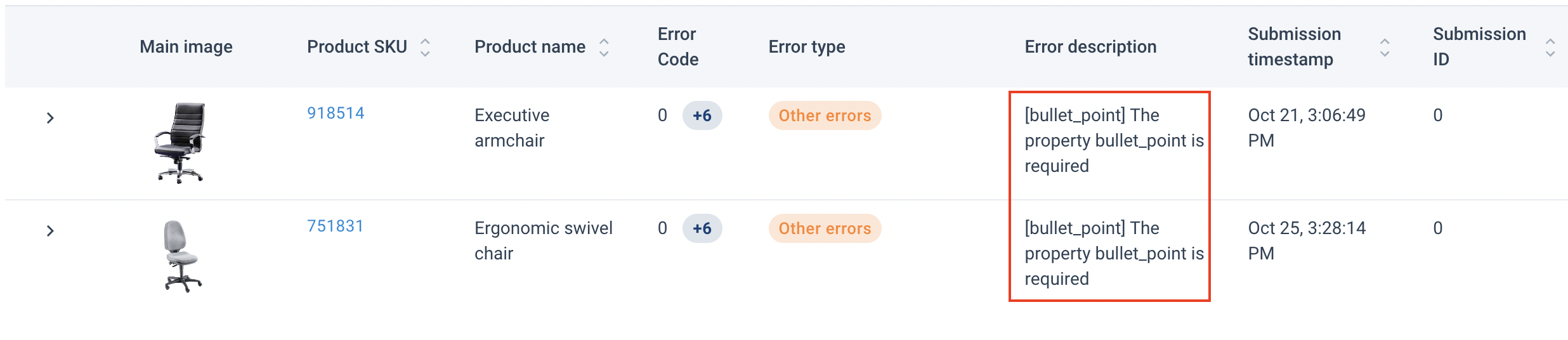 pre-validation errors