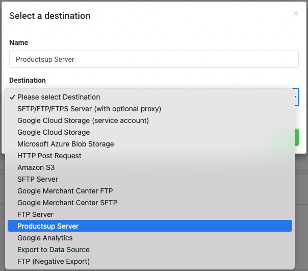 Add the Productsup Server destination to the Google Merchant Center export