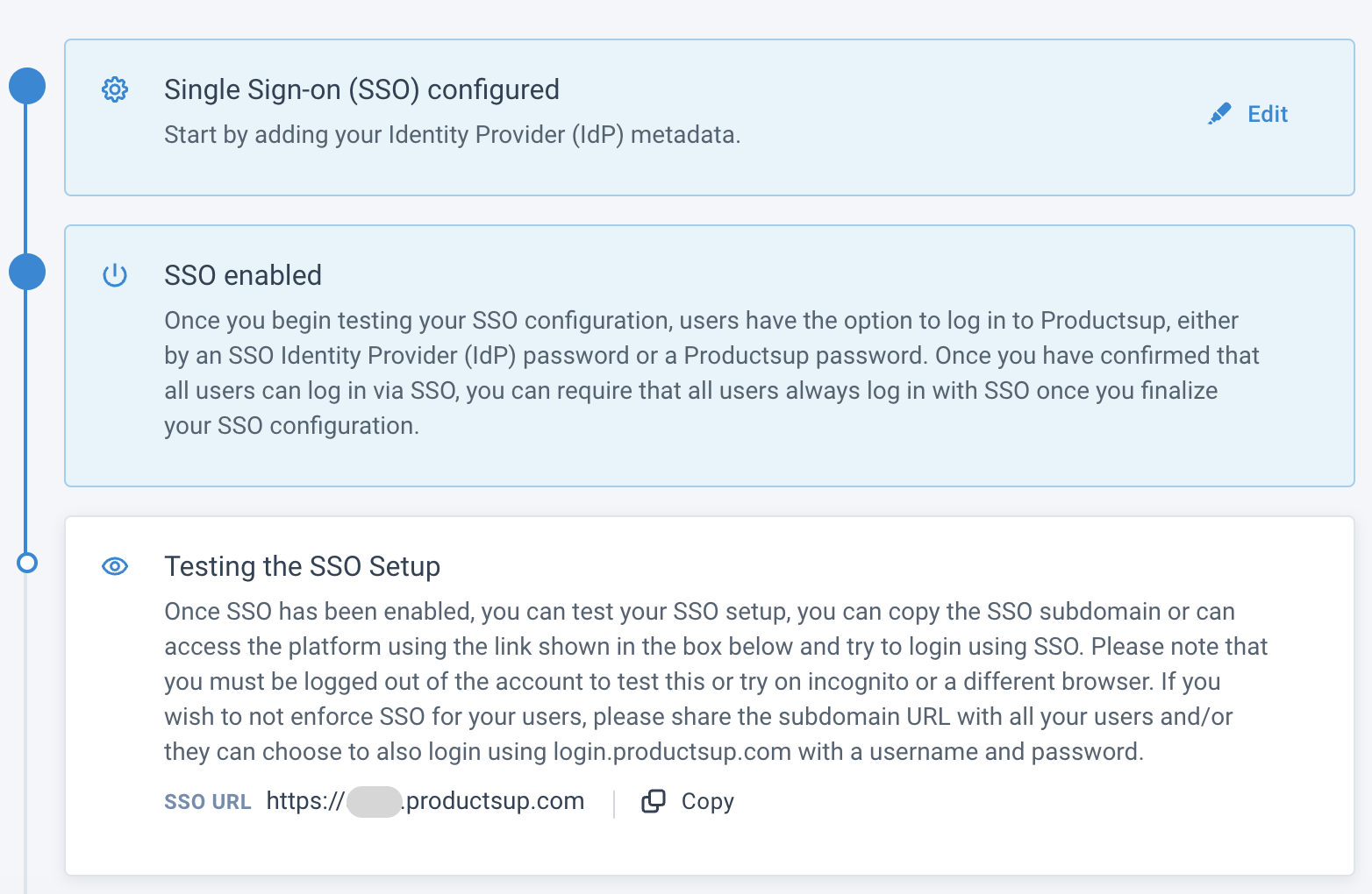 SSO enabled confirmation in Productsup
