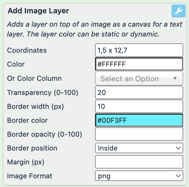 Add Image Layer settings