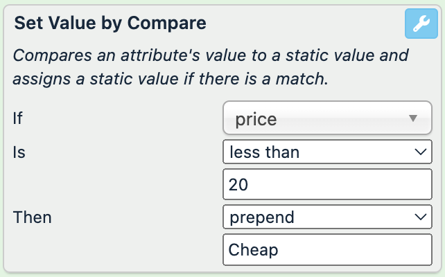 If: price; Is: less than "20"; Then: prepend "Cheap "