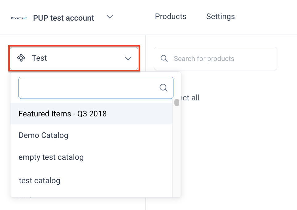Content Portal catalog switcher