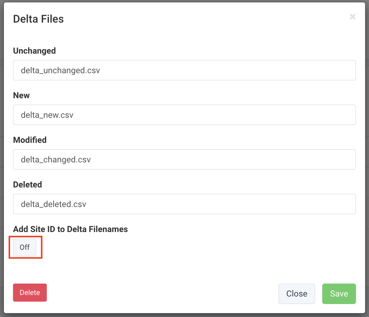 Add Site ID to Delta Filenames