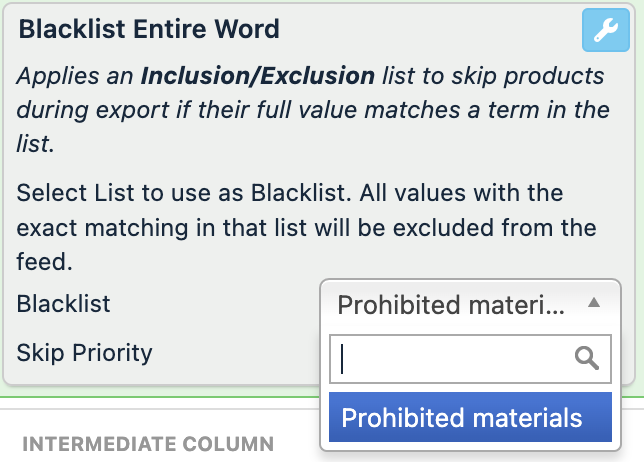 Blacklist entire word example