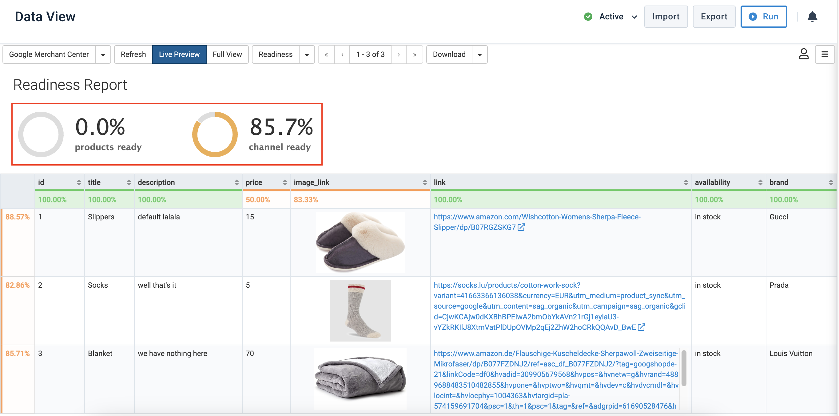 Open the Channel readiness view in the export stage in Data View