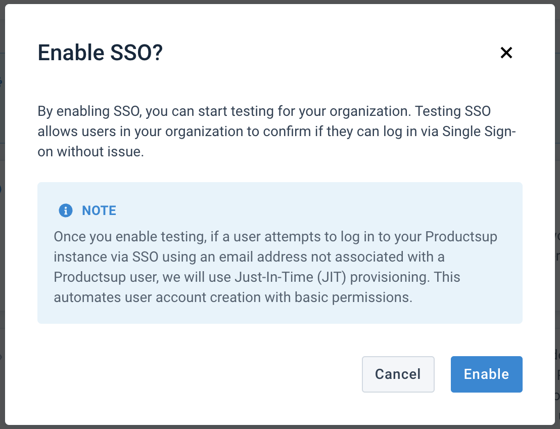 Enable SSO confirmation message in Productsup
